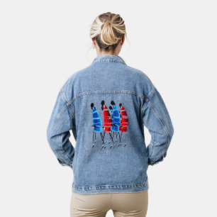 Dynamic Heritage: Maasai Morans' Bold Blue & Red Denim Jacket