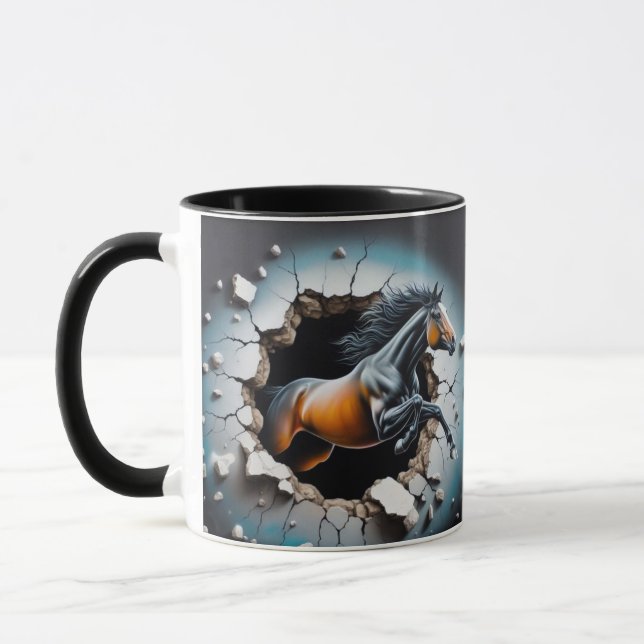 "Dynamic Horse Breaking Through Wall – 3D Mug  (Left)