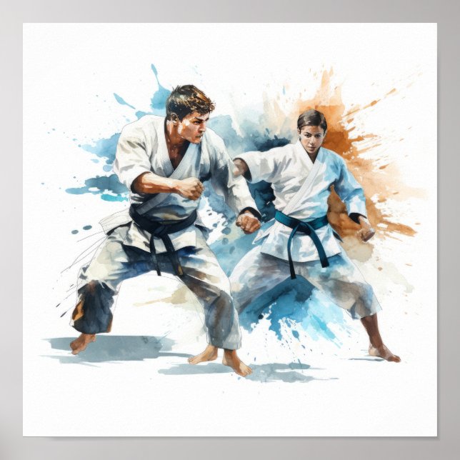 Dynamic Judo Fighters - Cute Watercolor Competitiv Poster (Front)
