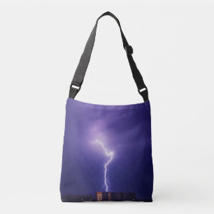 Dynamic Lightning Bolt Over Cityscape Crossbody Bag
