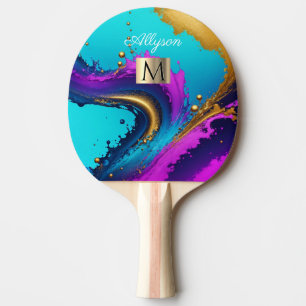 Dynamic Liquid Abstract, Name & Monogram Ping Pong Paddle