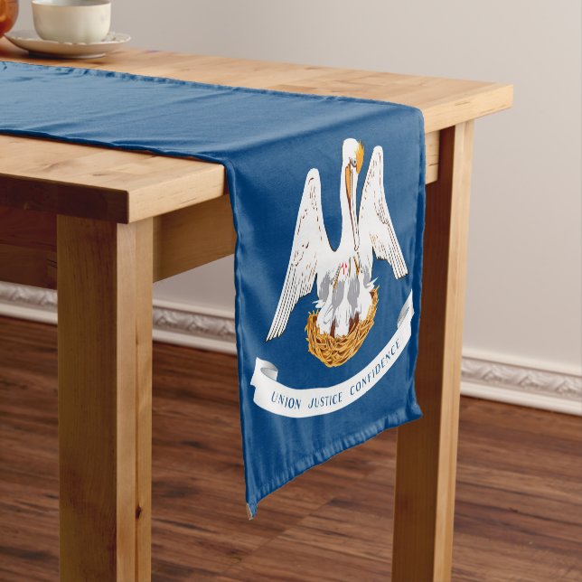 Dynamic Louisiana State Flag Graphic on a Short Table Runner (In Situ)