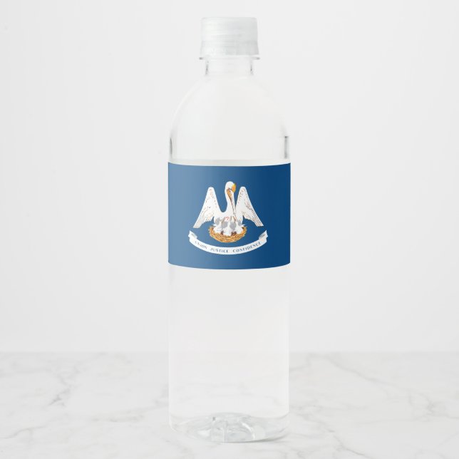 Dynamic Louisiana State Flag Graphic on a Water Bottle Label (Front)