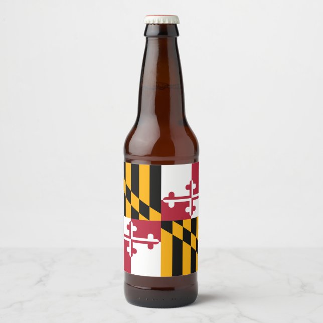 Dynamic Maryland State Flag Graphic on a Beer Bottle Label (Front)