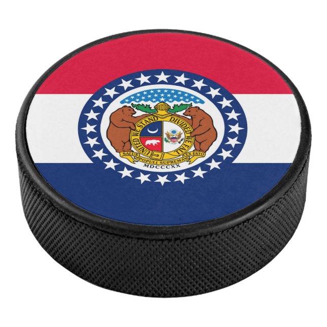 Dynamic Missouri State Flag Graphic on a Hockey Puck (3/4)