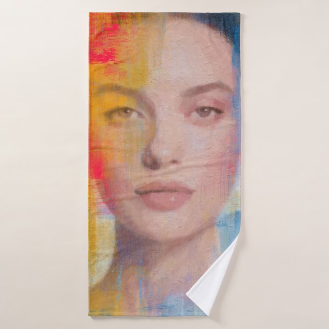 Dynamic Mixed Media Portrait Art Bath Towel (Bath Towel)