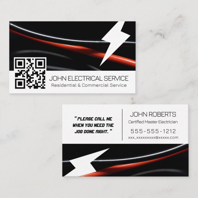 Dynamic Modern Electrician with QR Code Business Card (Front/Back)