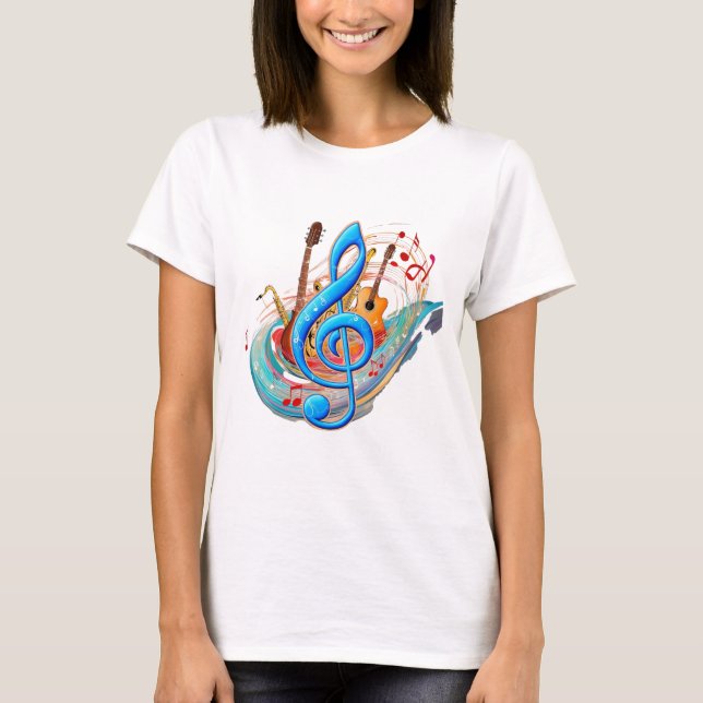 Dynamic Music-Inspired Design with Flowing Notes T-Shirt (Front)