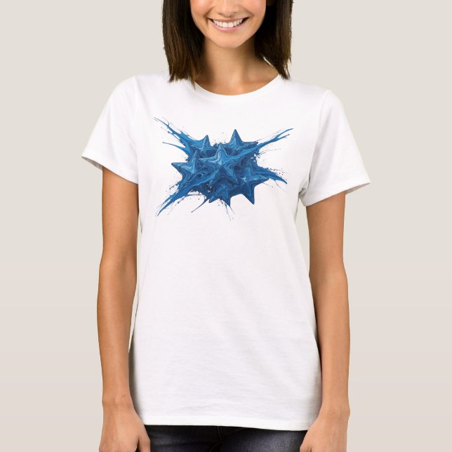 Dynamic Navy Abstract Stars Statement Design T-Shirt (Front)