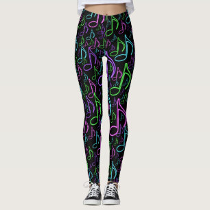 Dynamic Neon Eighth Notes Random Pattern Leggings