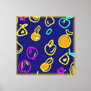 Dynamic Neon Fruits Pattern Design Canvas Print