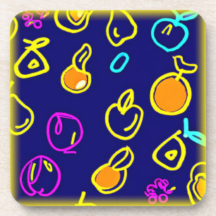 Dynamic Neon Fruits Pattern Design Coaster
