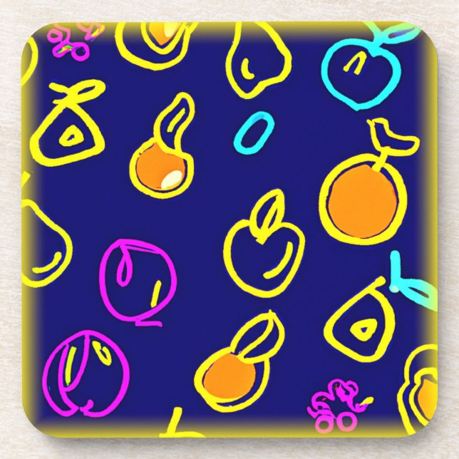 Dynamic Neon Fruits Pattern Design Coaster (Front)