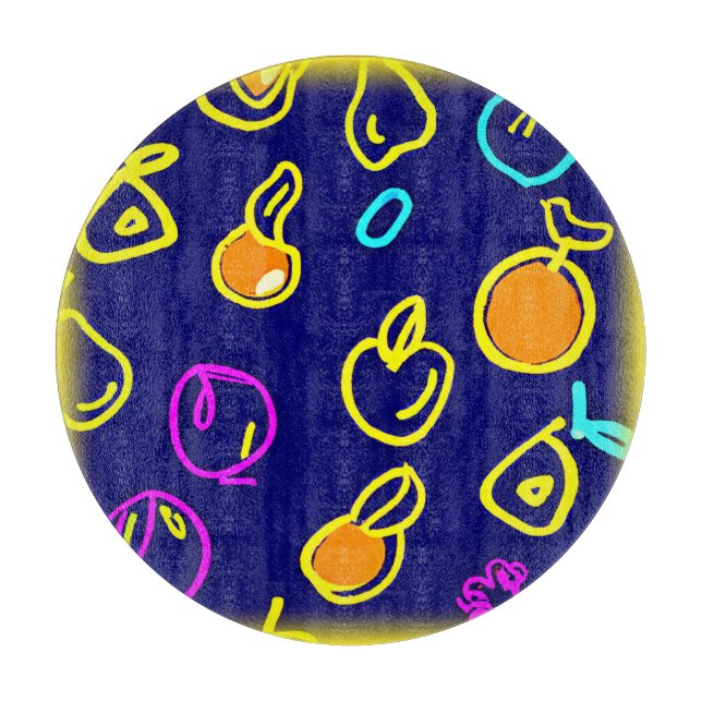 Dynamic Neon Fruits Pattern Design Cutting Board (Front)