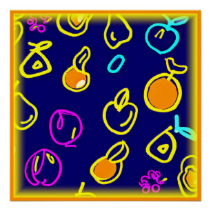 Dynamic Neon Fruits Pattern Design Poster