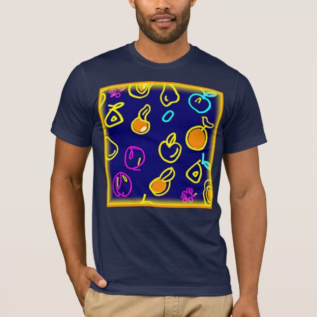Dynamic Neon Fruits Pattern Design T-Shirt (Front)