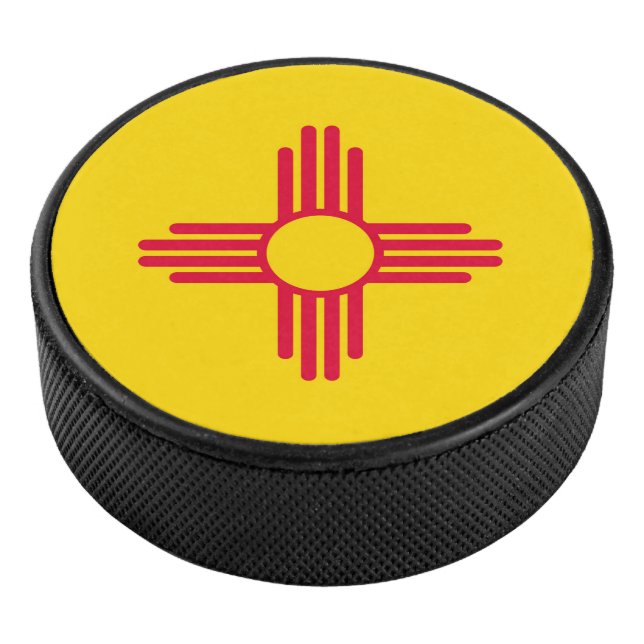 Dynamic New Mexico State Flag Graphic on a Hockey Puck (3/4)