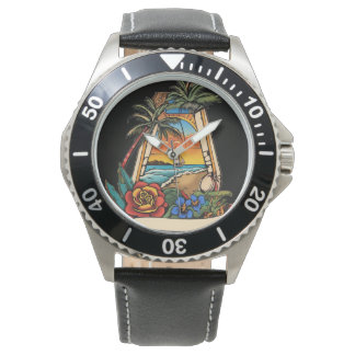 Dynamic ocean waves design: Men's Vintage Black  Watch