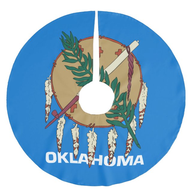 Dynamic Oklahoma State Flag Graphic on a Brushed Polyester Tree Skirt (Front)