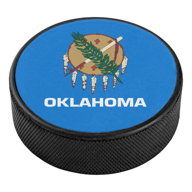 Dynamic Oklahoma State Flag Graphic on a Hockey Puck (3/4)