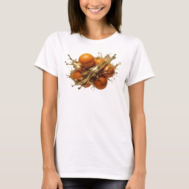 Dynamic Orange Abstract Oranges Creative Print T-Shirt (Front)