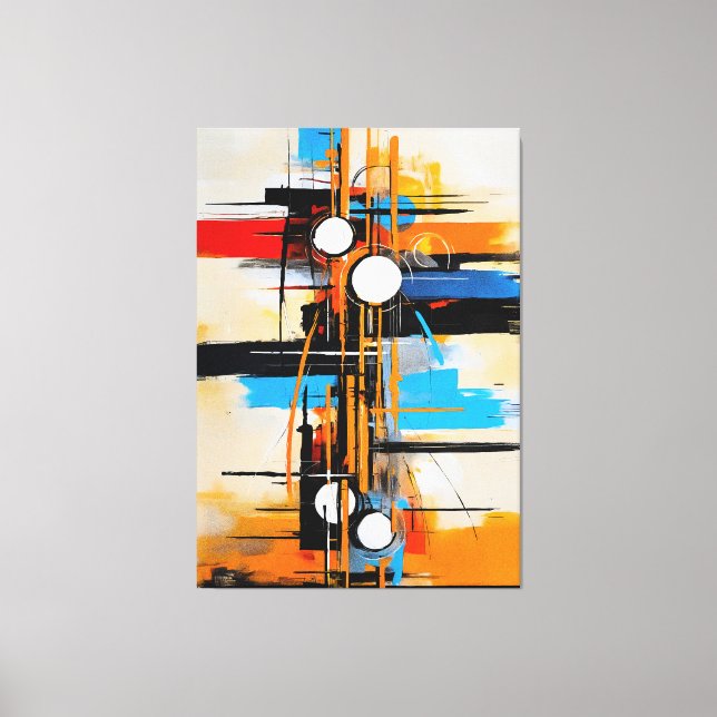 Dynamic Orange Blue Mid Century Abstract Geometric Canvas Print (Front)