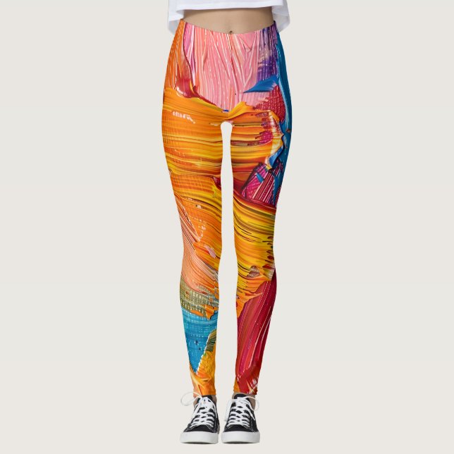 Dynamic Paint Texture: Modern Fluid Art Leggings (Front)