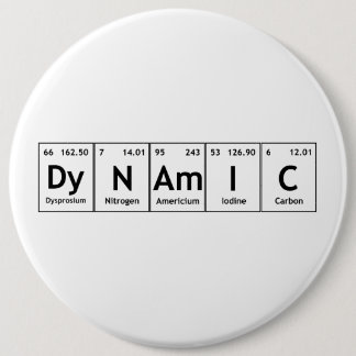 DyNAmIC Periodic Table Element Word Chemistry Atom 6 Cm Round Badge
