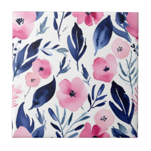 Dynamic Pink and Navy Watercolor Tile