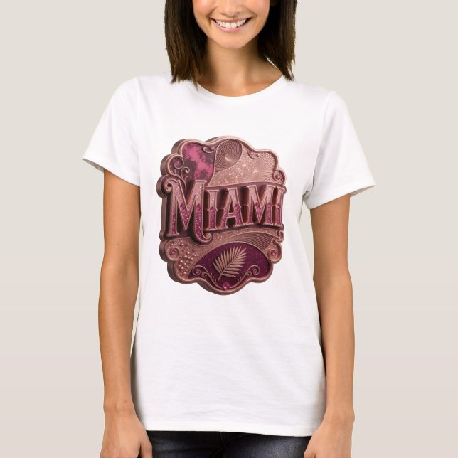 Dynamic Pink MIAMI Text Design T-Shirt (Front)