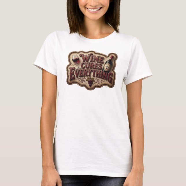 Dynamic Pink WINE CURES EVERYTHING Quote Shirt (Front)