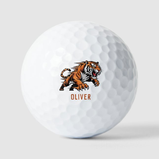 Dynamic Pouncing Tiger Mascot  Golf Balls (Front)