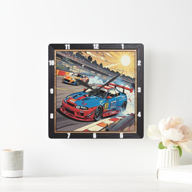 Dynamic Race Car Track  Square Wall Clock (Home)
