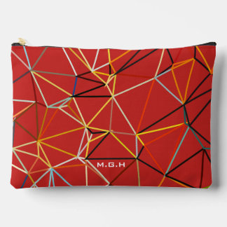 Dynamic Red Abstract Geometric Monogram Accessory Pouch