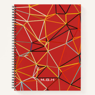 Dynamic Red Abstract Geometric Monogram Notebook
