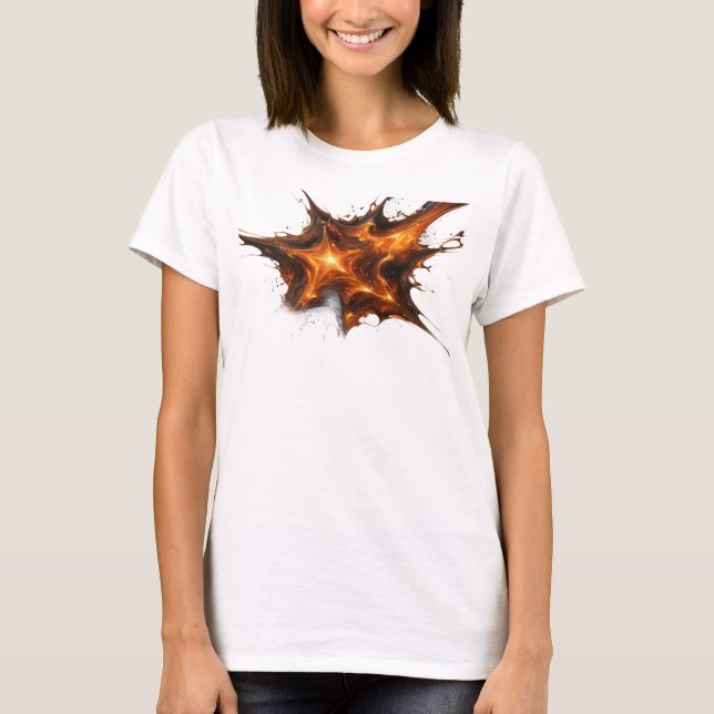 Dynamic Red Abstract Stars Graphic Design T-Shirt (Front)