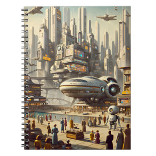 Dynamic Retro-Futuristic Spaceport Sci-Fi Notebook