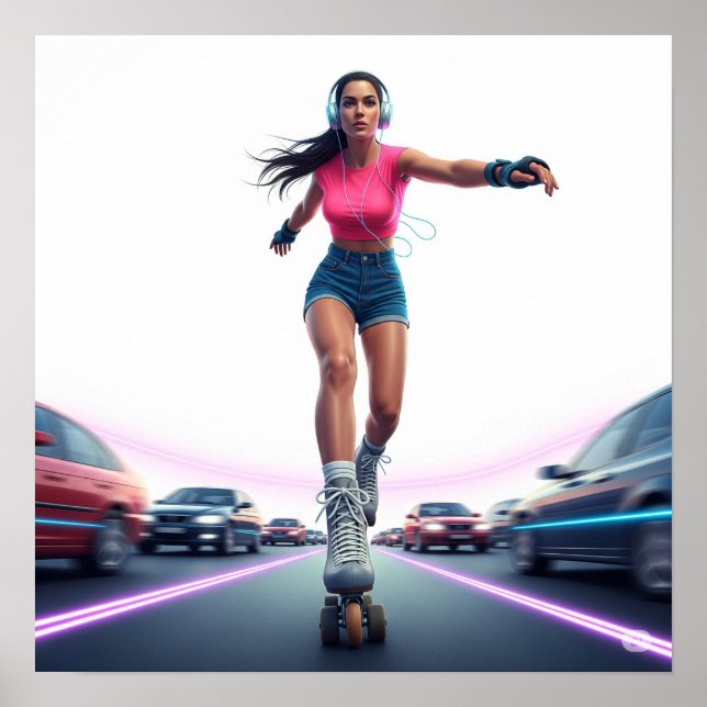 Dynamic Rollergirl Urban Art Design Poster (Front)