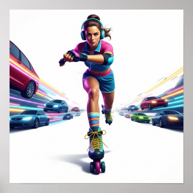 Dynamic Rollergirl Urban Art Design Poster (Front)