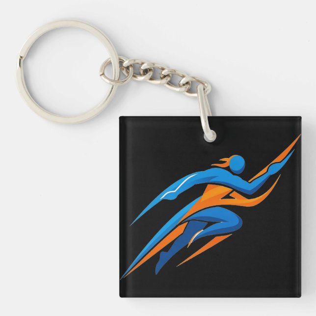 Dynamic Runner Logo Blue Orange Speed Gift Key Ring (Front)