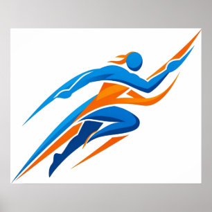 Dynamic Runner Logo Blue Orange Speed Gift Poster