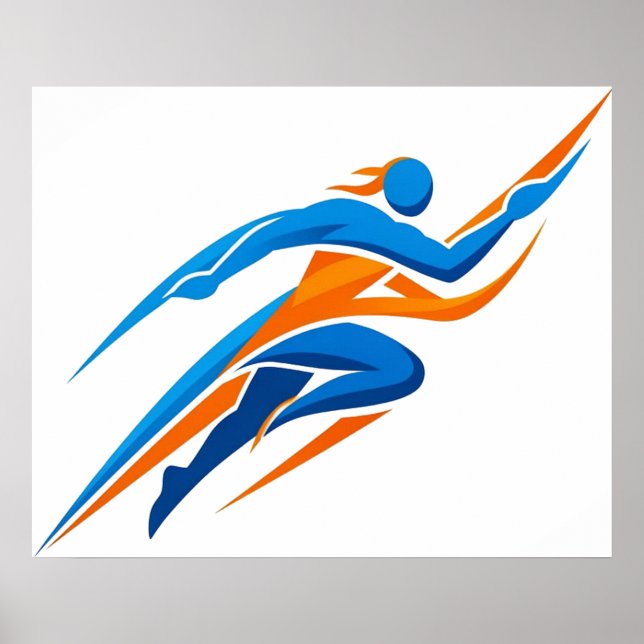 Dynamic Runner Logo Blue Orange Speed Gift Poster (Front)