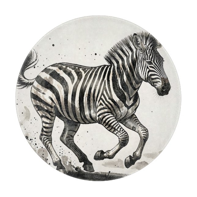 Dynamic Running Zebra Ink Art Cutting Board (Front)