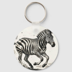 Dynamic Running Zebra Ink Art Key Ring