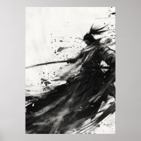 Dynamic Samurai Jack in Black and White Poster