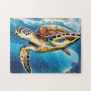 Dynamic Sea Turtle Wave Watercolor Jigsaw Puzzle