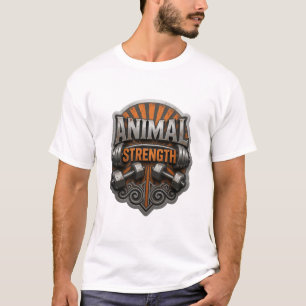 Dynamic Silver ANIMAL STRENGTH Artistic Motif T-Shirt