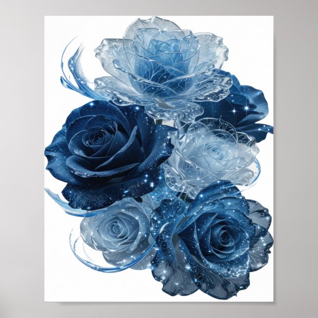 Dynamic Silver BLUE ROSES Poster (Front)