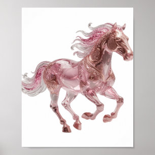 Dynamic Silver PINK GLASS HORSE Statement Design Poster