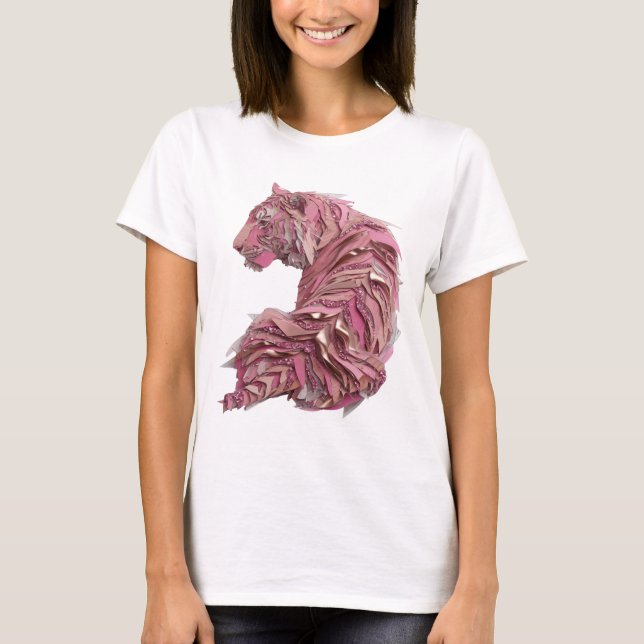 Dynamic Silver PINK TIGER 3D Text Art T-Shirt (Front)